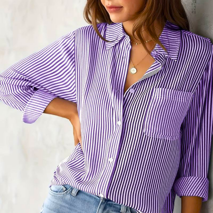 Bequeme Damenbluse – lässiges gestreiftes Design, hochwertige Baumwolle, für Alltag und Freizeit 3
