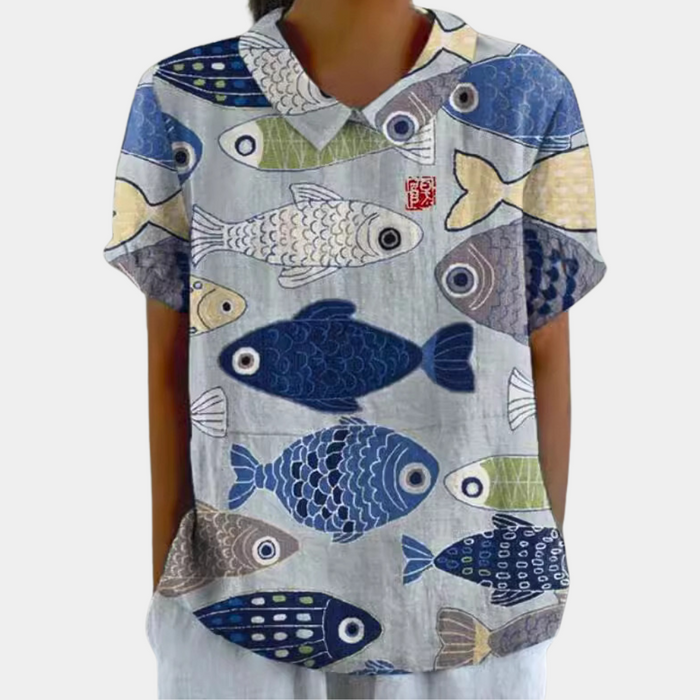 Breathable women's blouse – short-sleeve floral design, stretchy, for summer outings 1