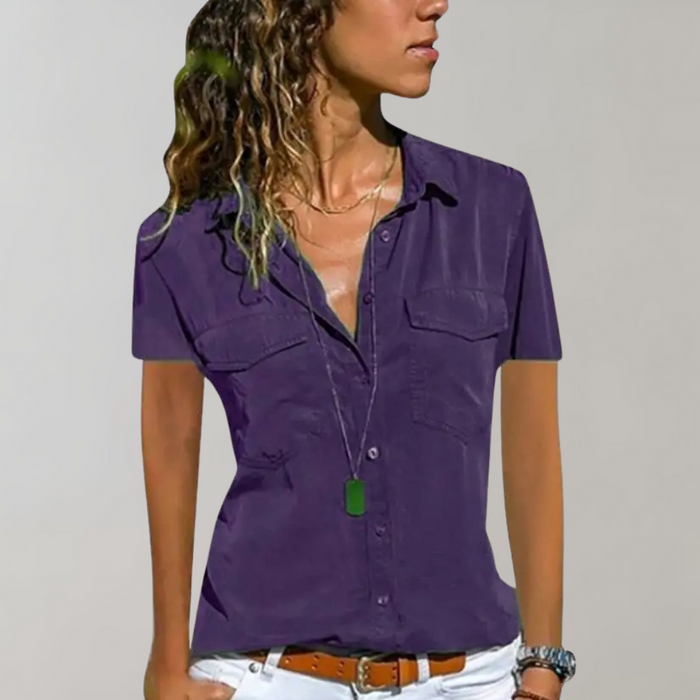 Breathable women's blouse – short sleeve, lightweight fabric, for summer outings 1