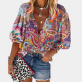Breathable women's blouse – short sleeve paisley print, soft fabric, for summer outings 0