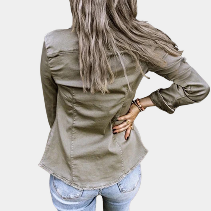 Breathable women’s denim blouse – urban relaxed fit, cotton blend, for casual layering 1