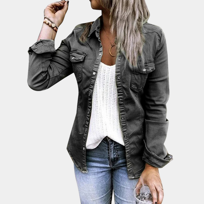 Breathable women’s denim blouse – urban relaxed fit, cotton blend, for casual layering 3