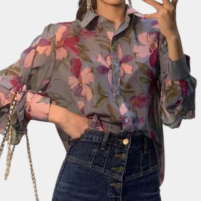 Breathable women’s floral blouse – relaxed fit, chiffon, for autumn outings 2