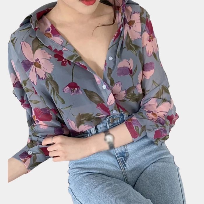 Breathable women’s floral blouse – relaxed fit, chiffon, for autumn outings 3