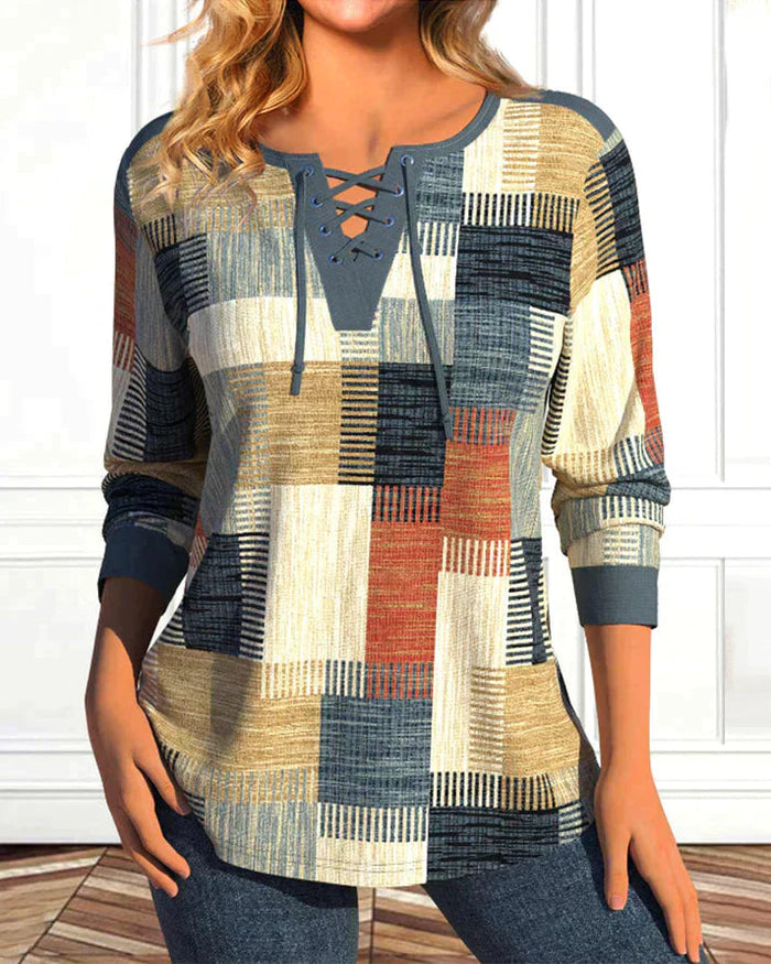 Breathable women's going out top – geometric print, lightweight, for casual outings 0