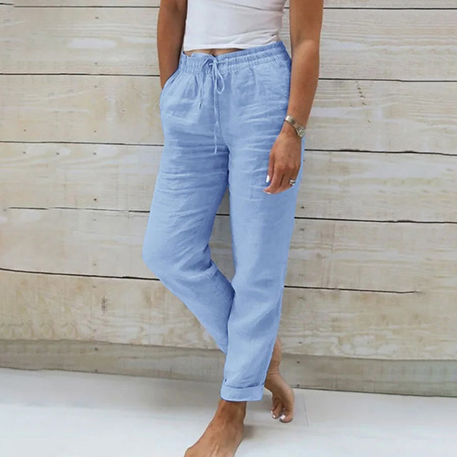 Breathable women's straight-leg pants – relaxed fit, cotton blend, for casual spring and summer outings 0