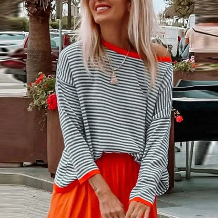 Atmungsaktives Damen T-Shirt – gestreift, Baumwolle, für den Alltag 0