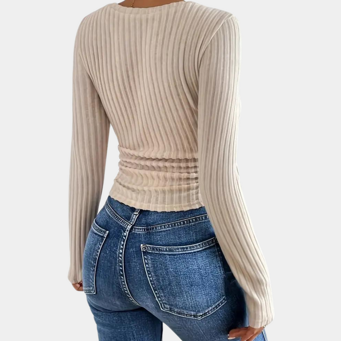 Bequemes Damen T-Shirt – V-Ausschnitt, gerippt, für Alltag und Freizeit 2