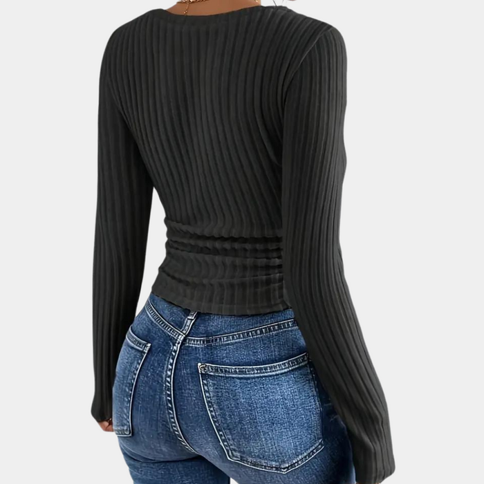 Bequemes Damen T-Shirt – V-Ausschnitt, gerippt, für Alltag und Freizeit 3