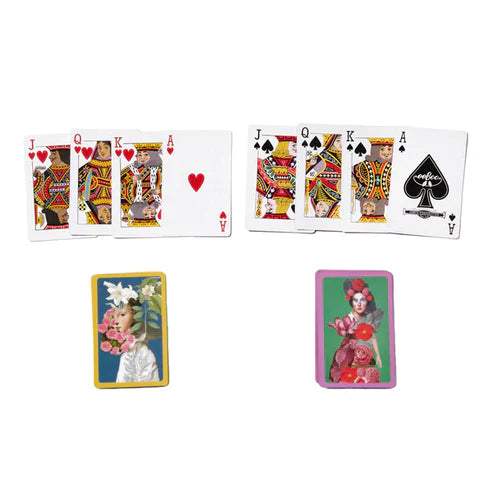 Playing card spread out on a white background