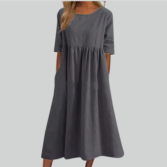 Brisa Cotton Dress - Loose Fit, Breathable Summer Style, Casual Everyday Wear, Side Pockets for Comfort