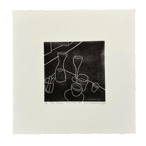 "Café Daquerre" Original Linoleum Print by René Shoemaker - "Café Daquerre" by René Shoemaker - K. A. Artist Shop