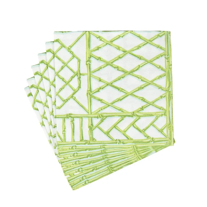 Caspari Bamboo Screen Green Paper Linen Dinner Napkins