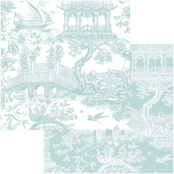 CasparI Chinoiserie Toile Wrapping Paper - Robin’s Egg