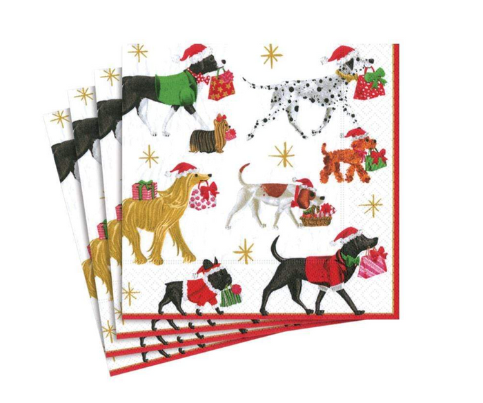 Caspari Christmas Delivery Paper Cocktail Napkins in White