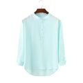 Casual Cotton Linen Shirt - Loose Tops, Long Sleeve, Henry Collar, Solid Blouse