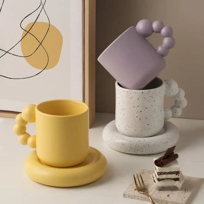 Ceramic Coffee Mug Lavender Porcelain Cup With Tray Nordic Handmade Home Decor Fall 2025 Gift