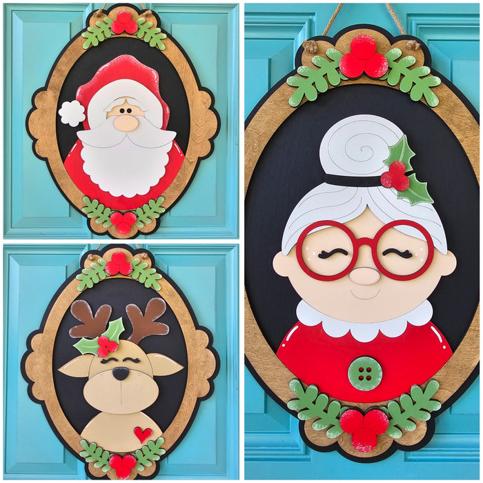 Christmas Portrait Door Hangers (Santa, Reindeer & Mrs. Claus)