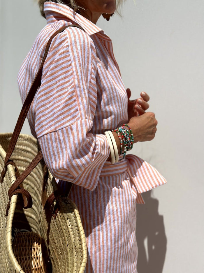 Variant image for Classic Striped Women's Dress with Lace Trim, Elegant Summer Dress for Versatile Styling-4