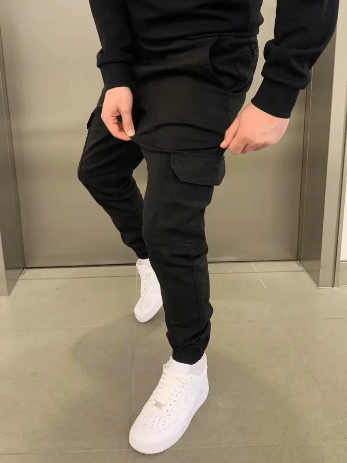 Comfortable Loose Fit Black Cargo Pants for Women with Practical Pockets and Elastic Waistband-3