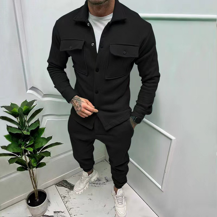 Bequemes Herren Baumwoll-Set – lässige Jacke mit Taschen, klassische Hose, für Büro und Freizeit 1