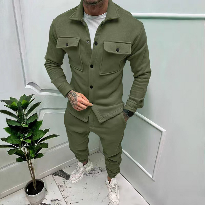 Bequemes Herren Baumwoll-Set – lässige Jacke mit Taschen, klassische Hose, für Büro und Freizeit 3