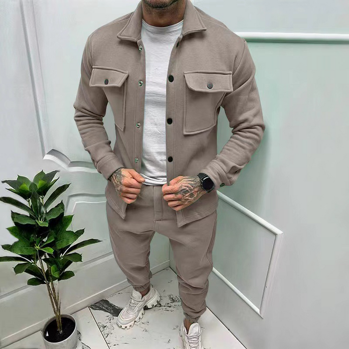 Bequemes Herren Baumwoll-Set – lässige Jacke mit Taschen, klassische Hose, für Büro und Freizeit 4