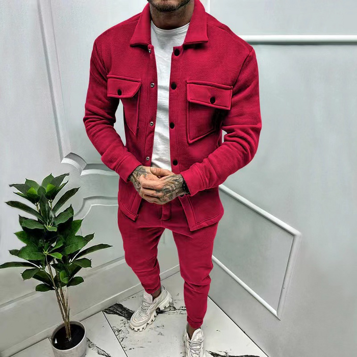 Bequemes Herren Baumwoll-Set – lässige Jacke mit Taschen, klassische Hose, für Büro und Freizeit 5