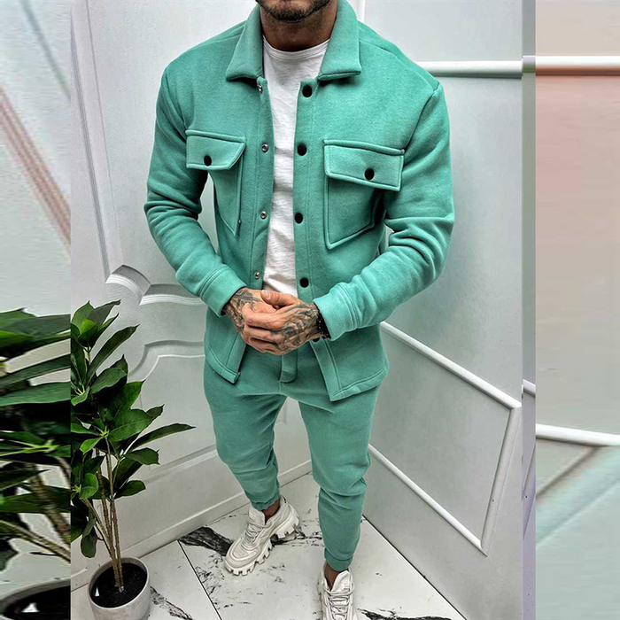 Bequemes Herren Baumwoll-Set – lässige Jacke mit Taschen, klassische Hose, für Büro und Freizeit 7