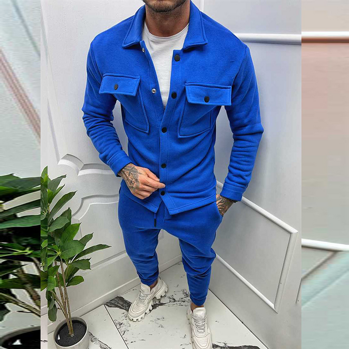 Bequemes Herren Baumwoll-Set – lässige Jacke mit Taschen, klassische Hose, für Büro und Freizeit 8