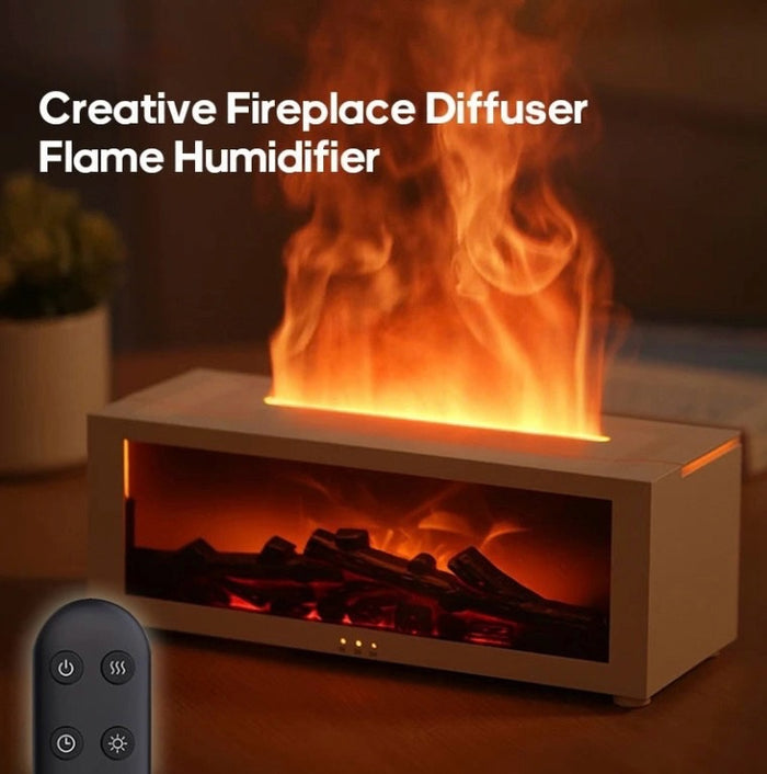 Creative Fireplace Air Humidifier Diffuser with LED Light Remote Control for Home Gift