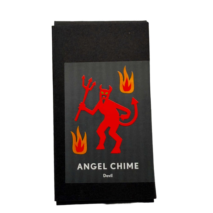 Black box with red devil illustration and 'Angel Chime' branding on a white background