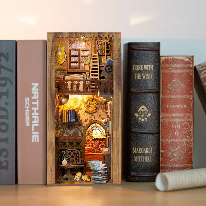 DIY Book Nook Kit Wooden Miniature Shelf Insert Roombox Dollhouse Model Holiday 2025 Cozy Library Gift