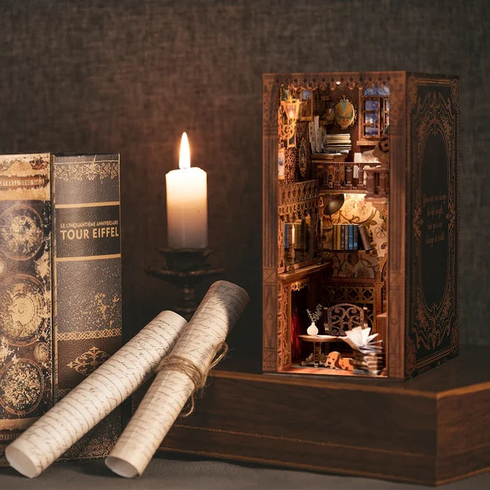DIY Book Nook Kit Wooden Miniature Shelf Insert Roombox Dollhouse Model Holiday 2025 Cozy Library Gift