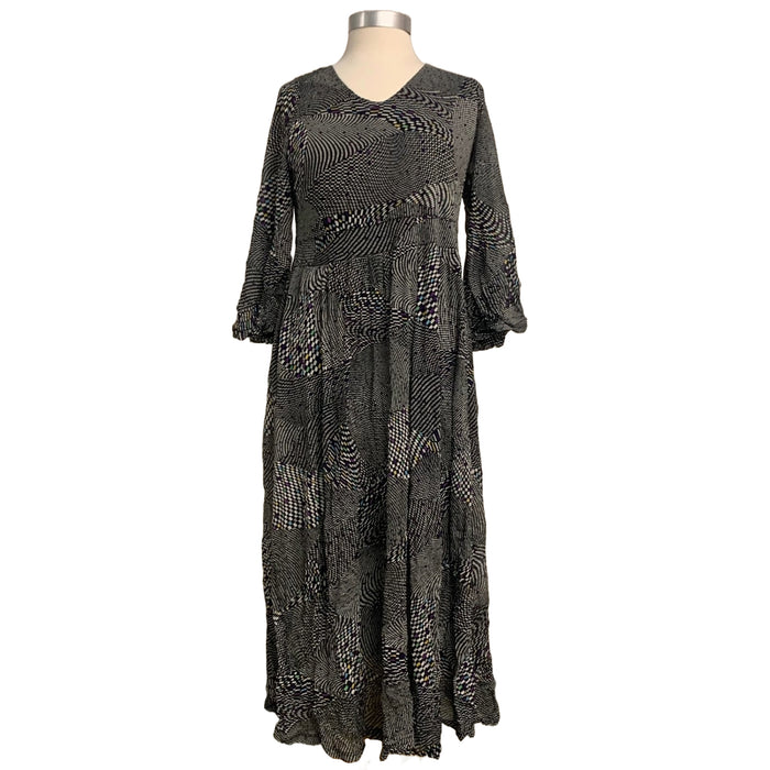 Long black and white dress with punches of color