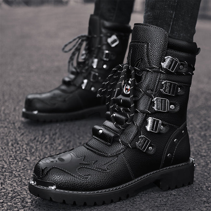 Durable Mens Motorcycle Boots - Lace Up, Leather, Riding