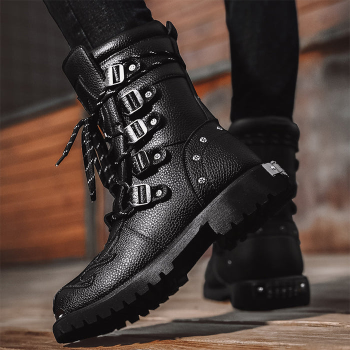 Durable Mens Motorcycle Boots - Lace Up, Leather, Riding