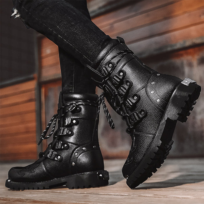 Durable Mens Motorcycle Boots - Lace Up, Leather, Riding