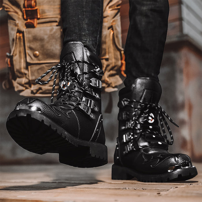 Durable Mens Motorcycle Boots - Lace Up, Leather, Riding