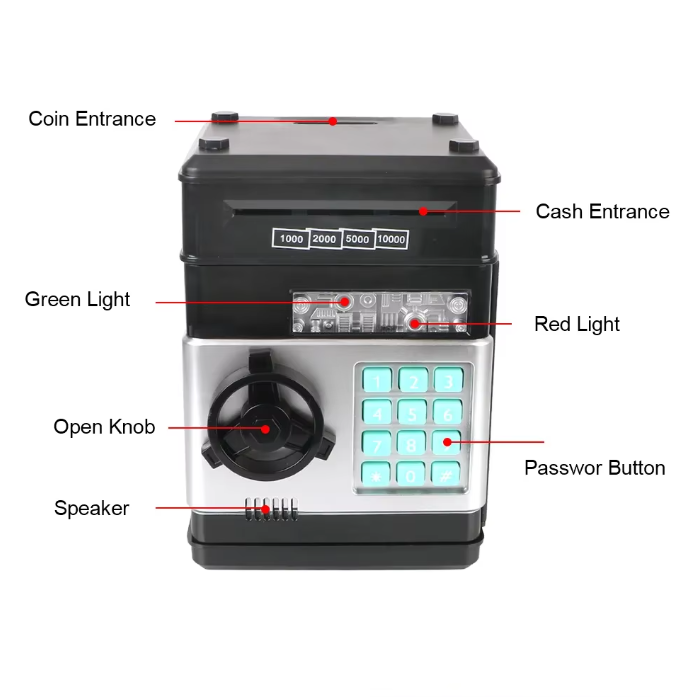 Electronic Piggy Bank Mini Safe with Password Lock - Cash Coin Saving Box for Kids, Fun Financial Gift