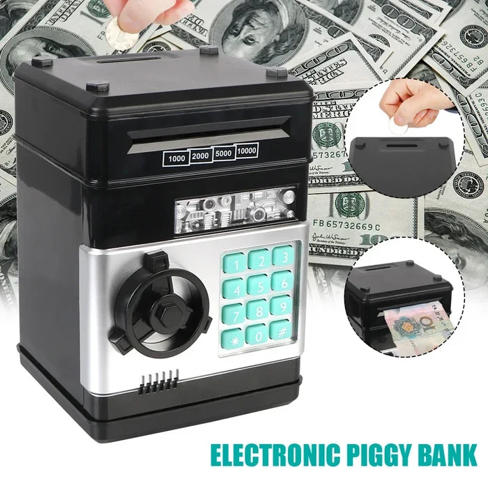 Electronic Piggy Bank Mini Safe with Password Lock - Cash Coin Saving Box for Kids, Fun Financial Gift