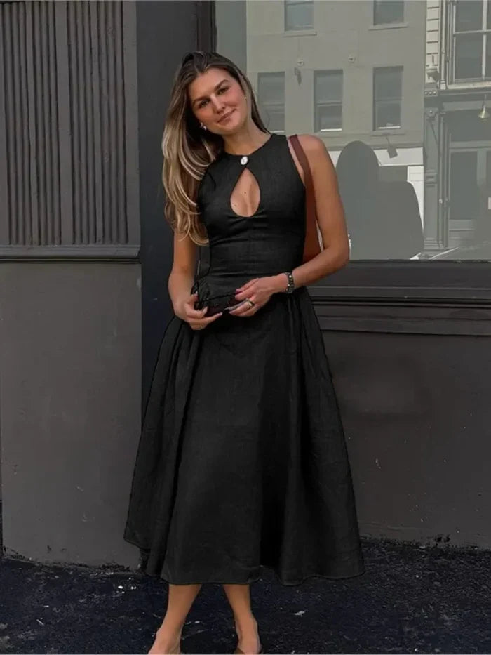 Elegant A-Line Sleeveless Women's Dress with Hollow Out Design for Summer and Formal Occasions 2