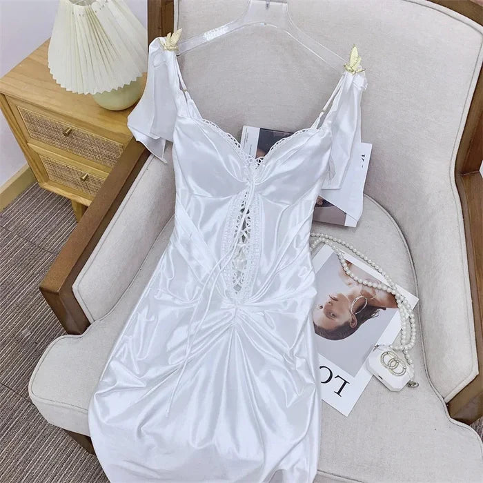 Elegant Backless Satin Summer Dress with Lace-Up Closure for Wedding Guests and Formal Events 3
