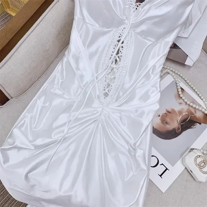 Elegant Backless Satin Summer Dress with Lace-Up Closure for Wedding Guests and Formal Events 5