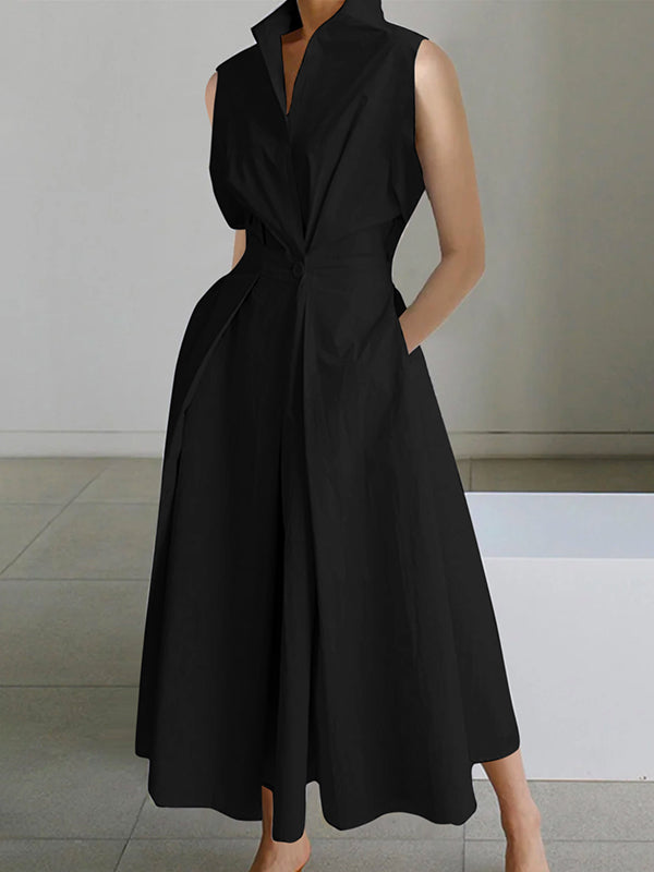 Variant image for Elegant White Dress with Shirt Collar, Versatile Women's Dress for Formal and Casual Occasions-11