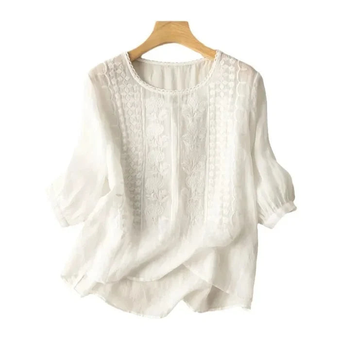 Elegant Embroidered Women's Blouse, Long Sleeve Plus Size Tops with Flattering Fit and Versatile Style-3