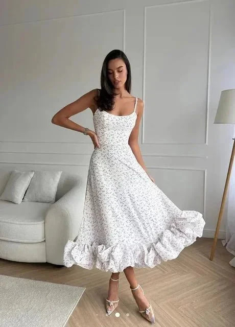 Elegant Floral Maxi Dress with Ruffles, Sleeveless A-Line Long Dress for Women, Summer Party Style-2