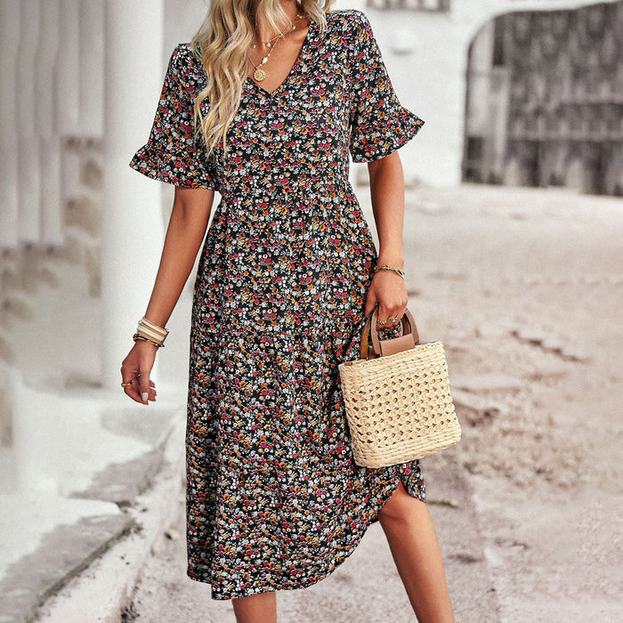 Elegant Floral Print Midi Dress - Versatile Summer Wedding Guest Dress for Work and Social Occasions-2