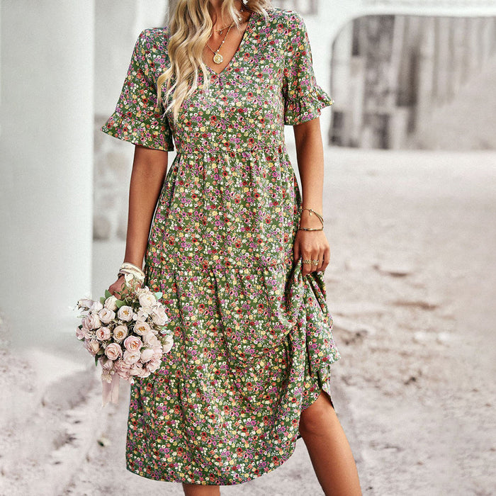 Elegant Floral Print Midi Dress - Versatile Summer Wedding Guest Dress for Work and Social Occasions-4