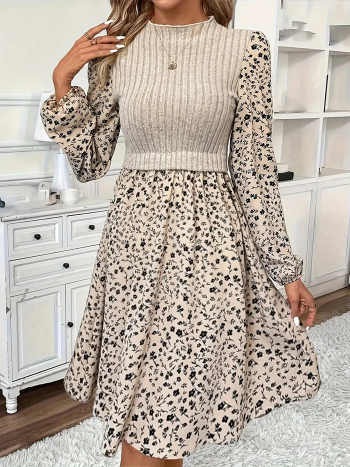 Elegant Floral Print Womens Dress with Long Sleeves for Summer and Formal Occasions-1